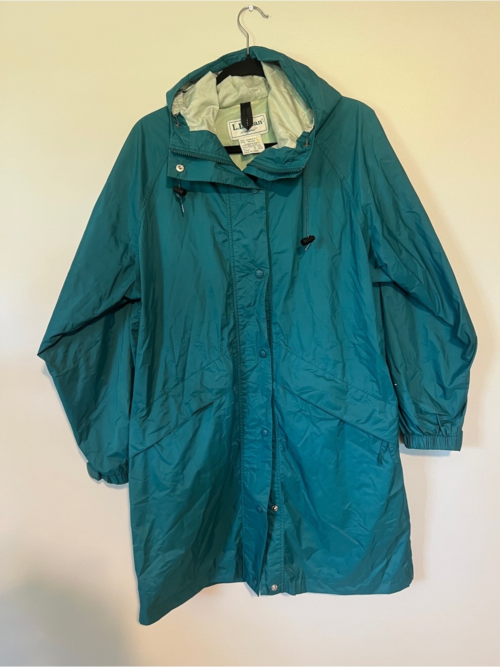 L.L. Bean Stowaway Rain Jacket Women Medium Green GoreTex Hooded Parka 90s Retro